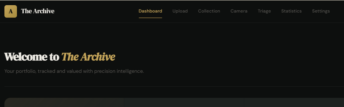 The Archive — premium auction house style dashboard
